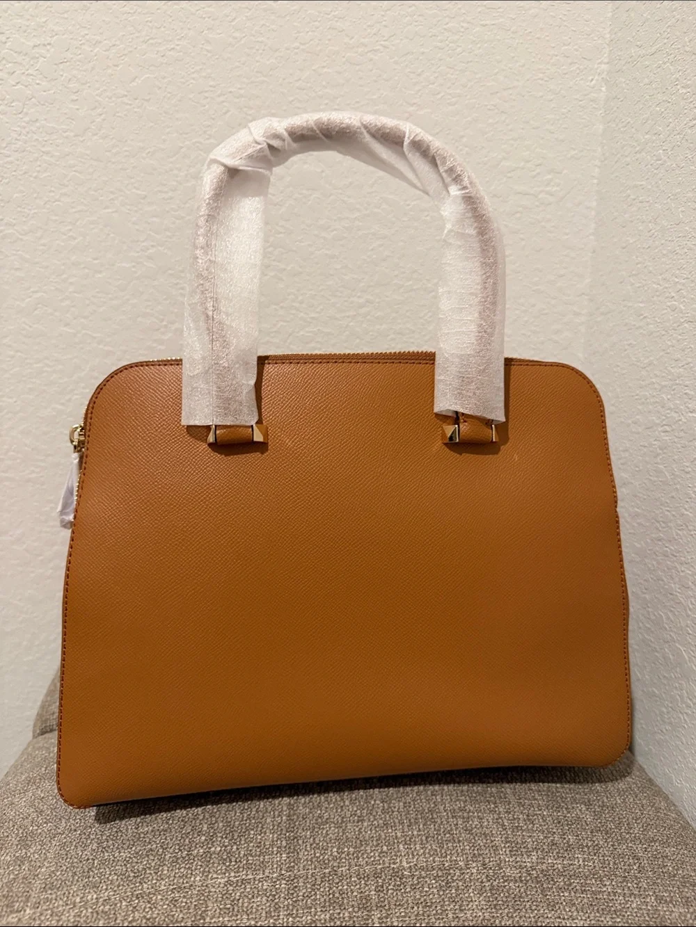 Michael Kors Tan Saffiano Leather Satchel with Gold Hardware